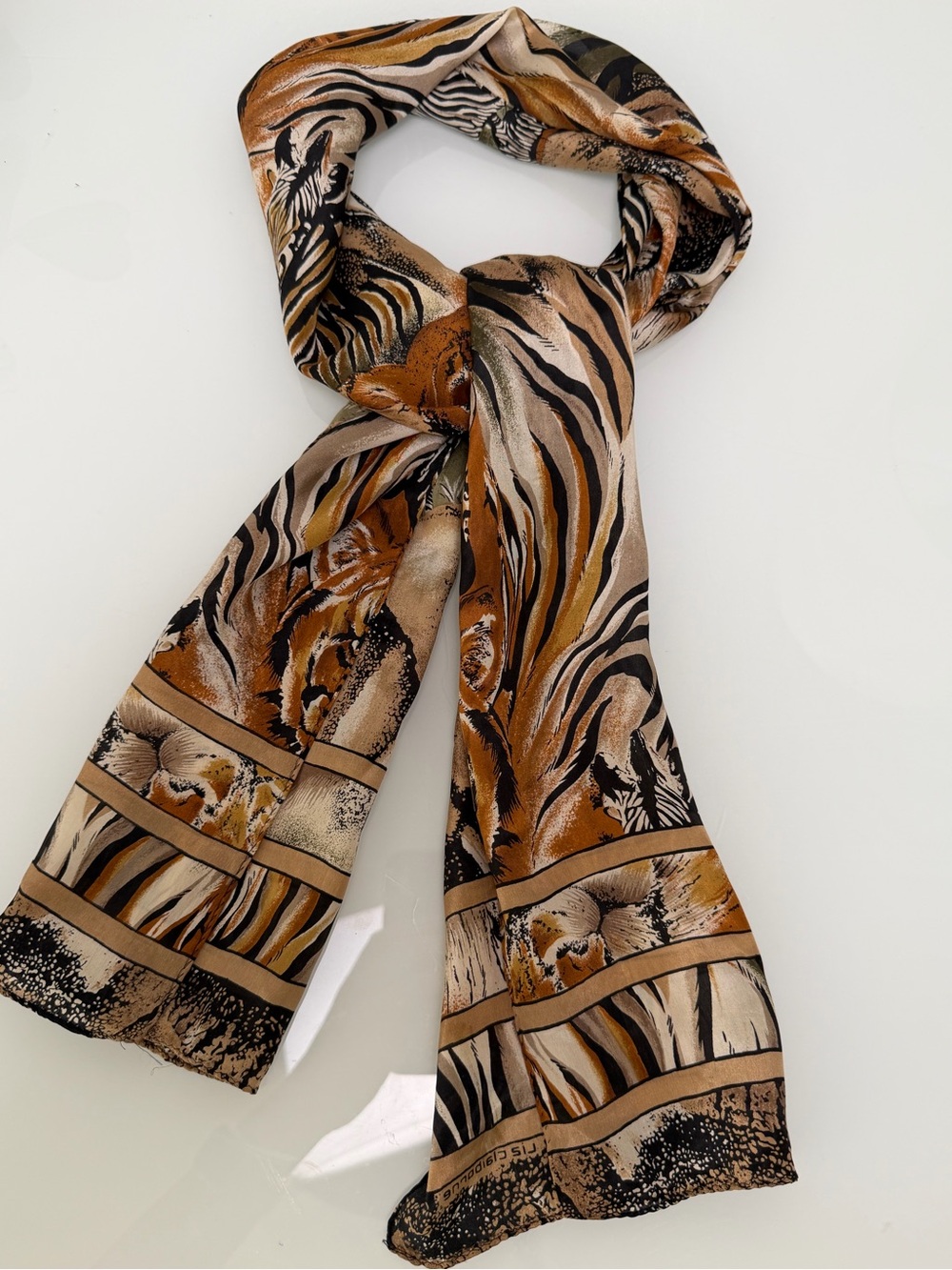 Liz Claiborne Silk Animal Print Scarf in Brown Black Accent Wrap